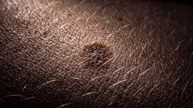Macro View of Dark Pigmented Mole on Human Skin