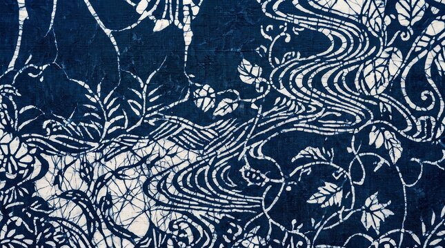 Traditional Indigo Blue Batik Textile Pattern Background