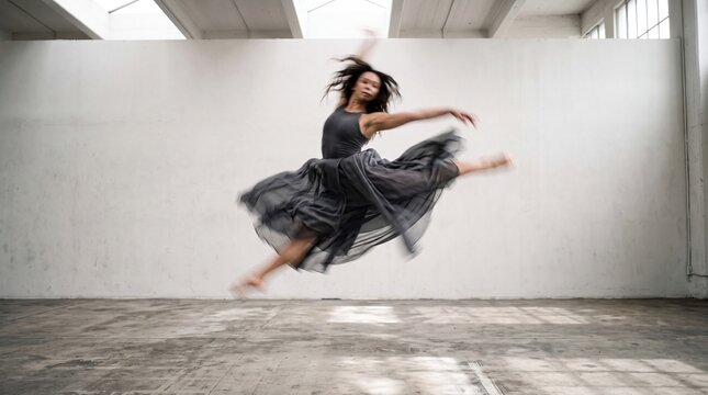 Contemporary Dancer Leaping in Empty Studio