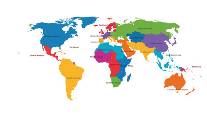 Colorful World Map Illustration Showing Continents and Countries in Vibrant Multicolor Geographic Style for Travel, Education and Global Geography  © Monu
