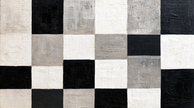 Abstract grid of textured squares in monochrome