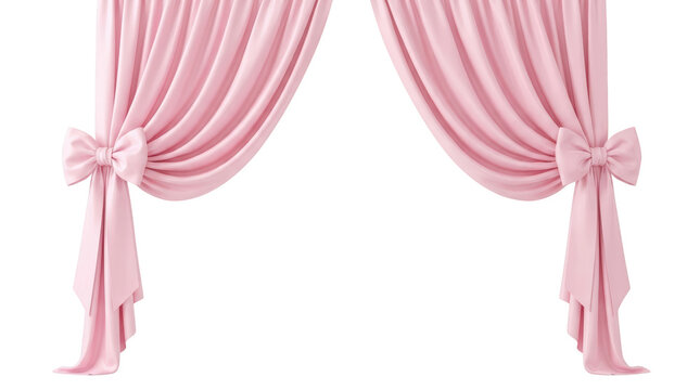 Elegant pink curtains tied with bows isolated on transparent background