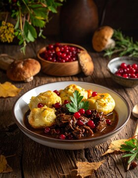 Wildragout mit Preiselbeeren und Semmelkn&ouml;deln