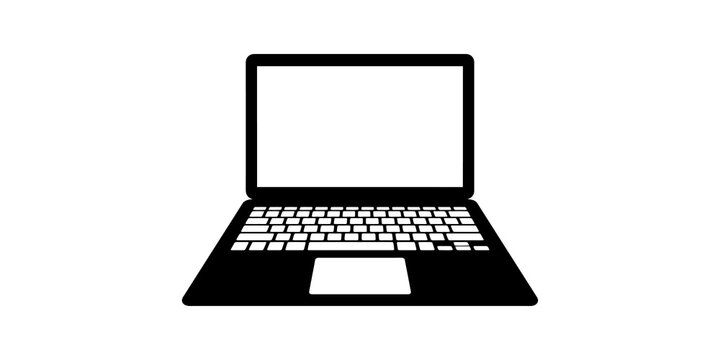 Laptop computer icon with black minimalist design for technology web development office work remote communication digital interface and screen display presentation.