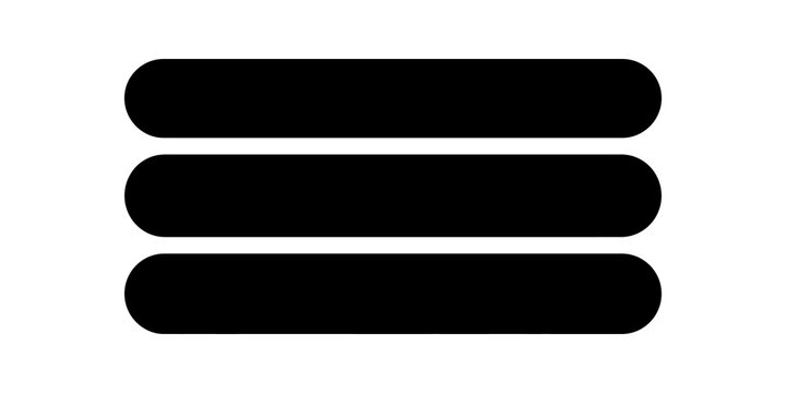 Black hamburger menu bar icon with rounded edges suitable for user interface buttons mobile navigation drawer settings options and minimalist website layout.