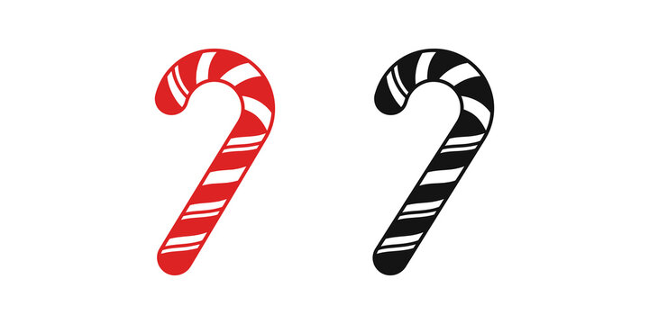 Christmas candy cane icon set in red and black silhouette styles on transparent background isolated graphic for holiday celebration decorative designs projects.