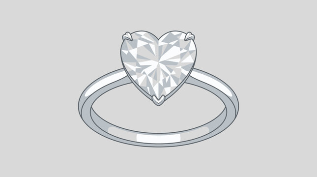 Heart shaped diamond ring vector, elegant silver engagement jewelry, luxury wedding band with crystal gemstone, romantic bridal accessory