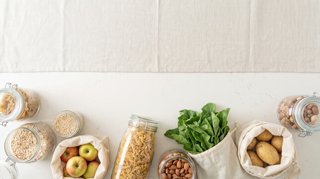 Sustainable grocery shopping with reusable packaging and eco-friendly bags