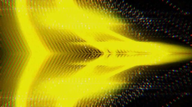 Close-up slow-motion yellow liquid ripple with neon light refraction and caustic patterns