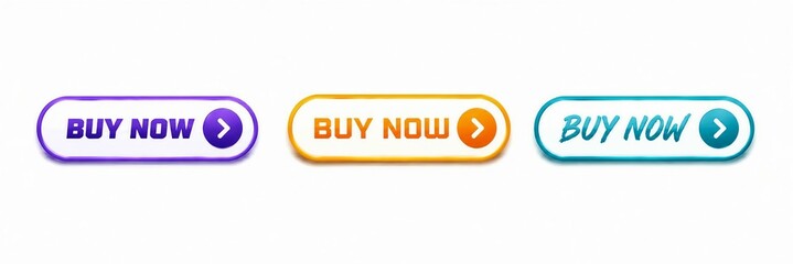 Fototapeta premium Bright colorful buy now call to action buttons with arrows