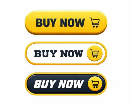 Bright yellow buy now shopping button with cart icon