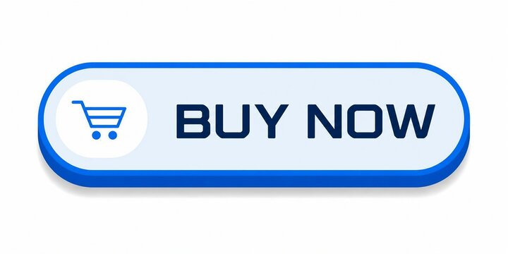 Modern blue shopping button with cart icon saying buy now