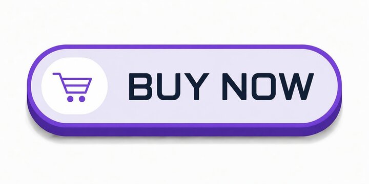 Modern purple buy now shopping button with cart icon