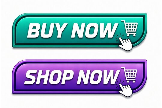 Modern buy now and shop now call to action buttons with shopping cart icons