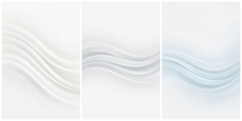 Obraz premium Set of three vertical backgrounds with soft white and light blue wavy fabric textures