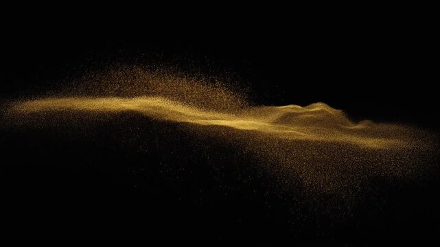 黒背景を流れる金色の砂粒ウェーブ