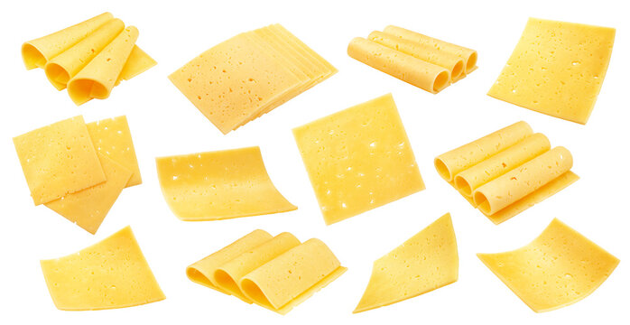 cheese slices, isolated, full depth of field