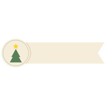 Flat style icon illustration of Christmas tree banner badge isolated on transparent background. Colorful graphic design element clip art for holiday text space assets.