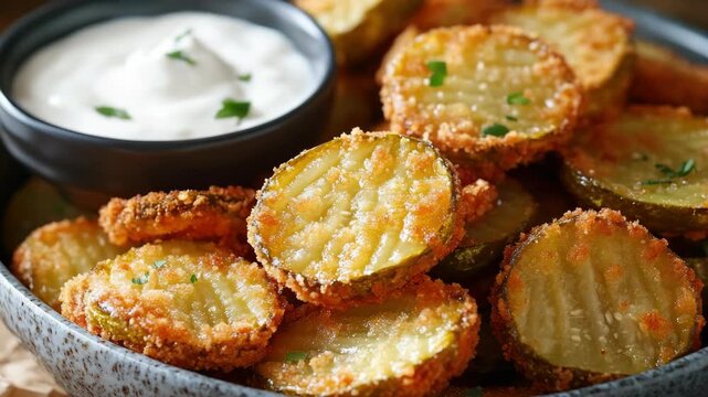 Crispy Breaded Fried Pickles with Creamy Dipping Sauce