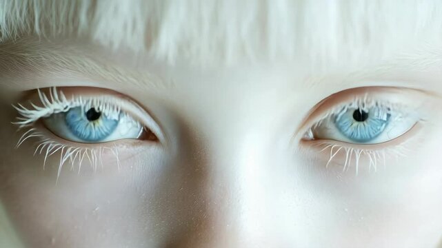 Extreme Close-up of a Person with Platinum Hair and Blue Eyes