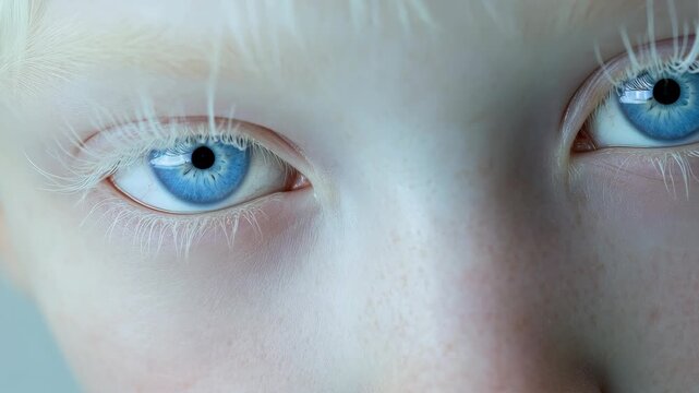 Extreme Close-Up of a Face with Striking Blue Eyes and White Hair