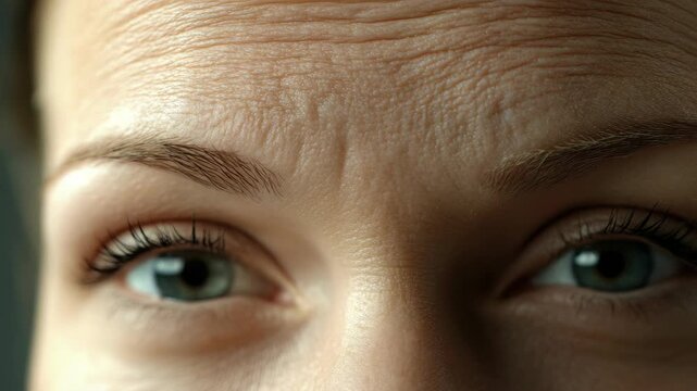 Extreme Close-up Portrait of a Woman's Face with Blue Eyes and Detailed Skin Texture
