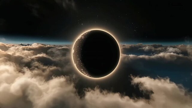 Supermassive black hole accretion disk with glowing warm golden light ring pulsating slowly.