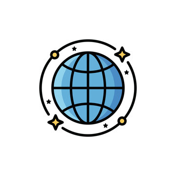 Digital Globe Icon with Stars and Orbit - Global Technology and Network Concept