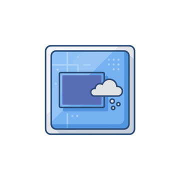 Digital Weather Forecast Icon with Cloud and Raindrops on Screen