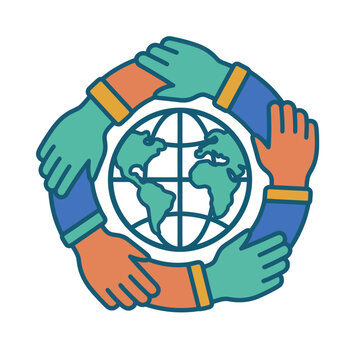 Diverse Hands Circle Earth, Global Unity and Cooperation Concept