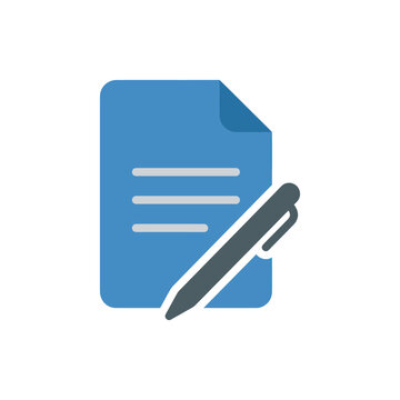 Document and Pen Icon: Writing, Signing, Agreement, Legal, Office, Business Concept