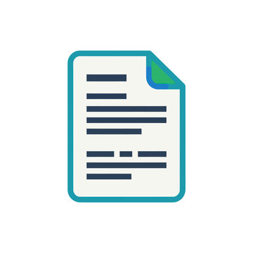 Document Icon Flat Design - Paper Sheet with Text Lines and Blue Border