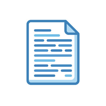 Document Icon Flat Design, Blue Lines on Paper, Vector Illustration