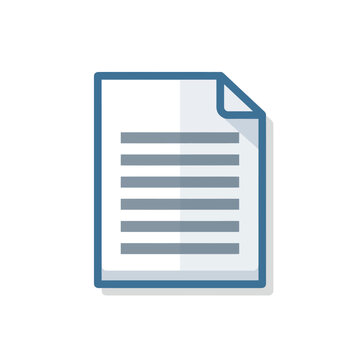 Document Icon: Paper Sheet with Lines and Folded Corner, Simple Flat Design