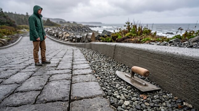 Drainage edge detail on reinforced shoreline road