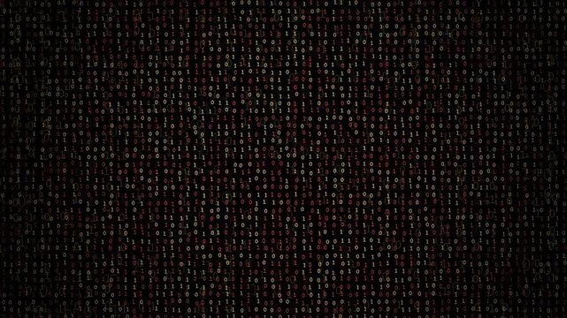 Abstract digital background with flowing binary code patterns in green and red color palette
