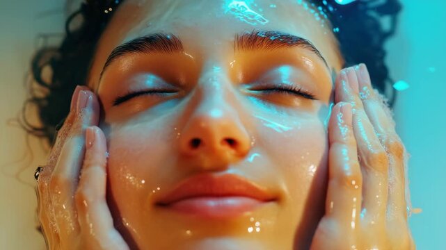 Serene Woman with Closed Eyes Underwater Surrounded by Bubbles and Foam