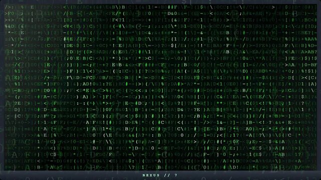 Digital green matrix code raining down on a black screen for cybersecurity and technology concepts