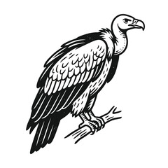 Fototapeta premium Perched Vulture Illustration In Black And White.