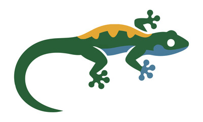 Fototapeta premium A sleek minimalist gecko silhouette in side profile, featuring bold flat color blocks and smooth organic contours, isolated on white. Simple nature concept