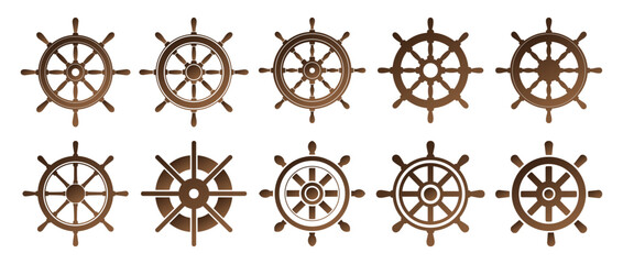 Traditional Ship's Wheel Vector Set Collection Nautical Maritime Design. © Madusanka