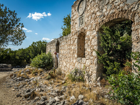 Mediterranean landscape and historic stone ruins in Dalmatia
