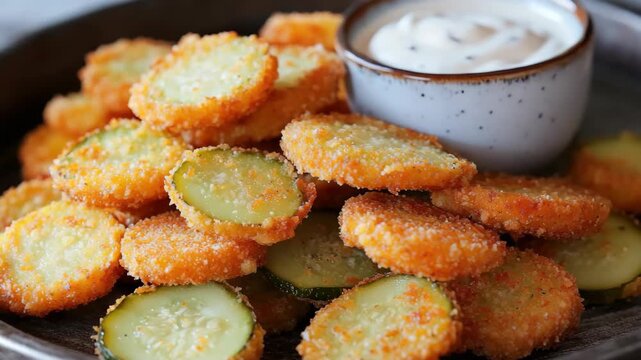 Crispy Breaded Cucumber Slices with Creamy Dipping Sauce
