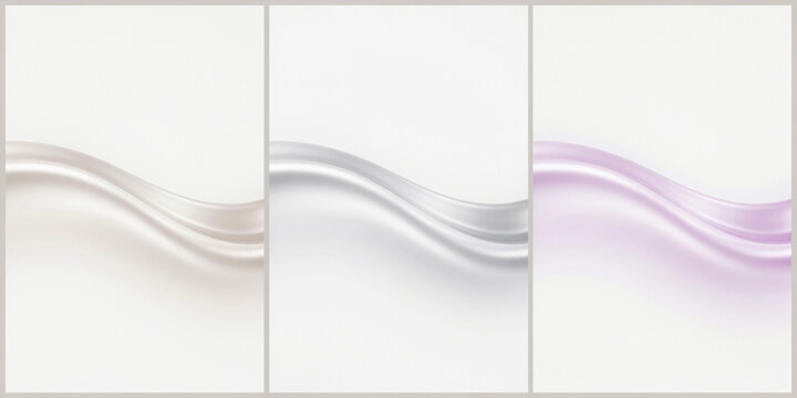 Three vertical panels featuring soft pastel wavy silk fabric textures in light tones