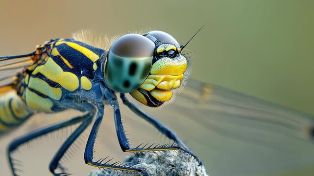 Macro Close-up of a Yellow and Black Dragonfly