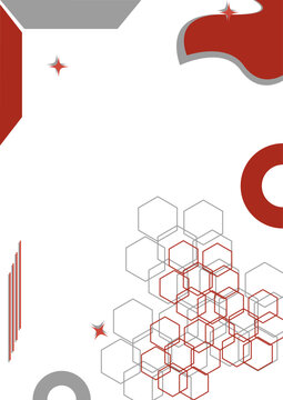 Abstract corporate flyer template with red and grey geometric hexagon shapes background vector illustration