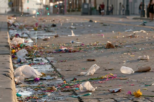 Street covered in litter after public celebration