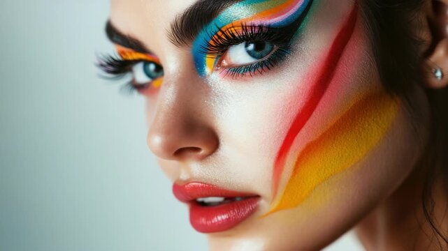 Woman with Artistic Multi-color Brushstroke Makeup