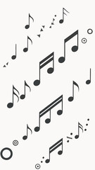 Naklejka premium Black and white musical note symbols scattered randomly.