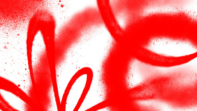 Red spray paint abstract stroke graffiti art with aerosol splatter. Urban aerosol line texture isolated on white background for streetwear apparel print and poster design.